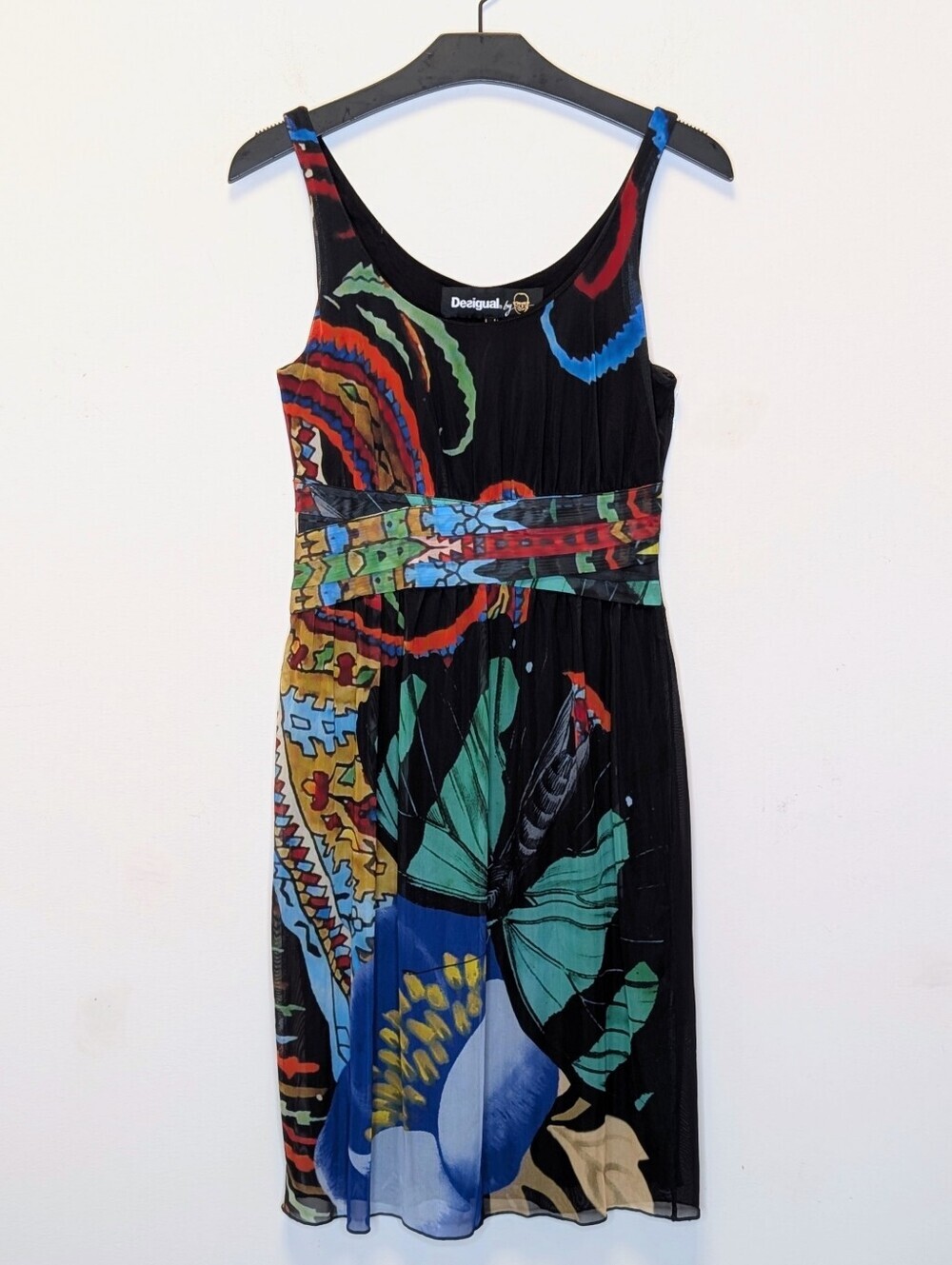 Desigual by Christian Lacroix Mesh Overlay Art Print Dress M Colorful Sleeveless